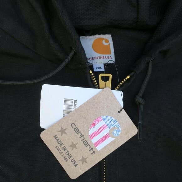 Carhartt Black Zip Work Wear Canvas Duck Jacket Hood J131 Thermal 2XL *Farm Logo - Picture 3 of 7